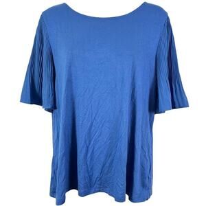 Talbots Petite Womens Blue Pleated Statement Sleeves Stretch Knit Top Shirt sz L